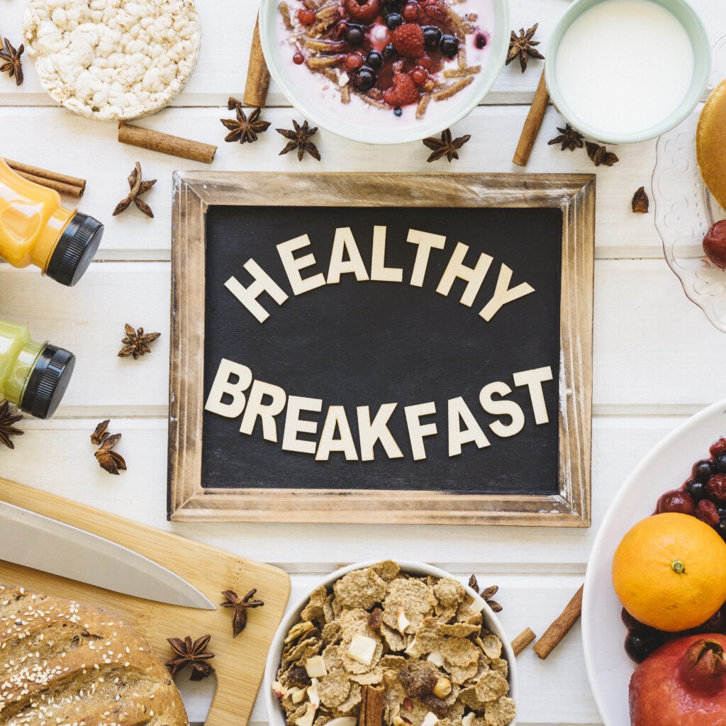 breakfast composition with slate decoration
