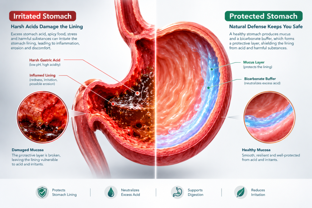 Irritated vs Protected Stomach Anatomy