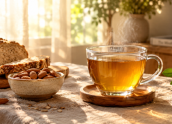 Sunlit Tea, Bread, and Almonds